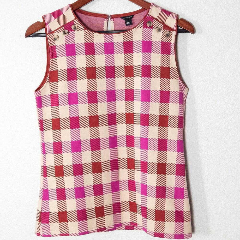 Ann Taylor Pink Plaid Sleeveless Top Size S Preppy Academia Heritage NWT